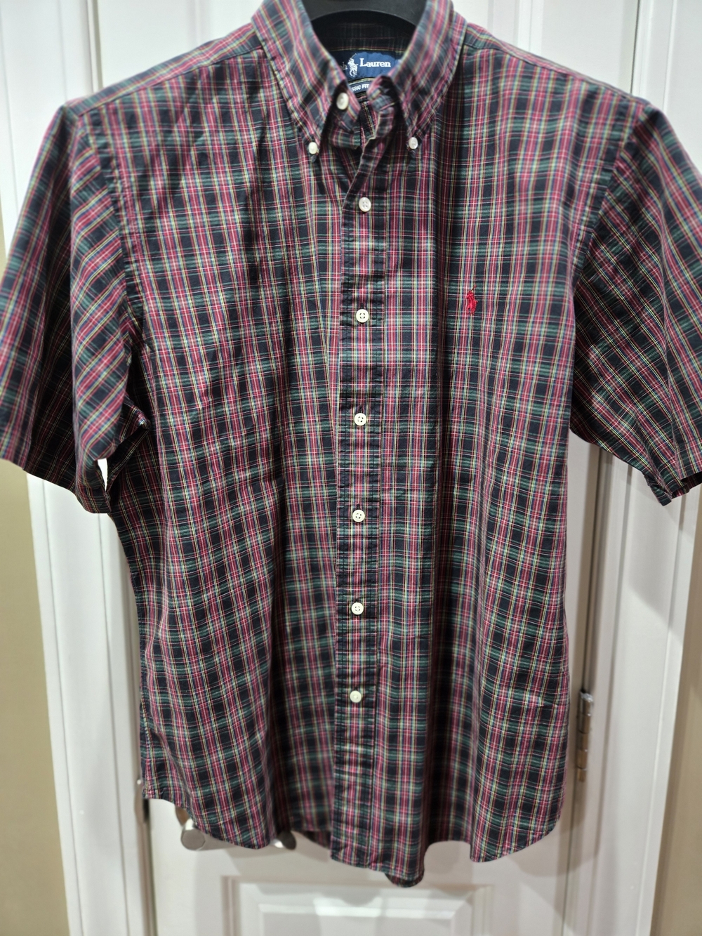 Ralph Lauren Men's Red and Green Plaid Button-Down Shirt